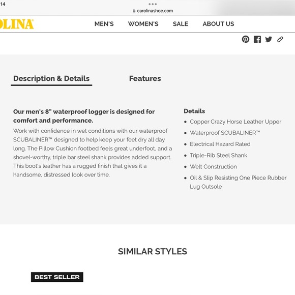 Carolina 8” Elm Logger Waterproof Boot Size 9.5 4E - Picture 8 of 10